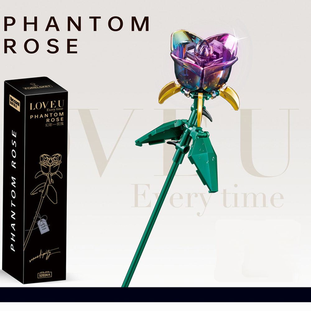 Knew Built エレガントな 3D ブラック ローズ フラワー ビルディング ブロック セット - 赤と黄色の花束モデル、精密おもちゃ、家の装飾、ギフトアイデア