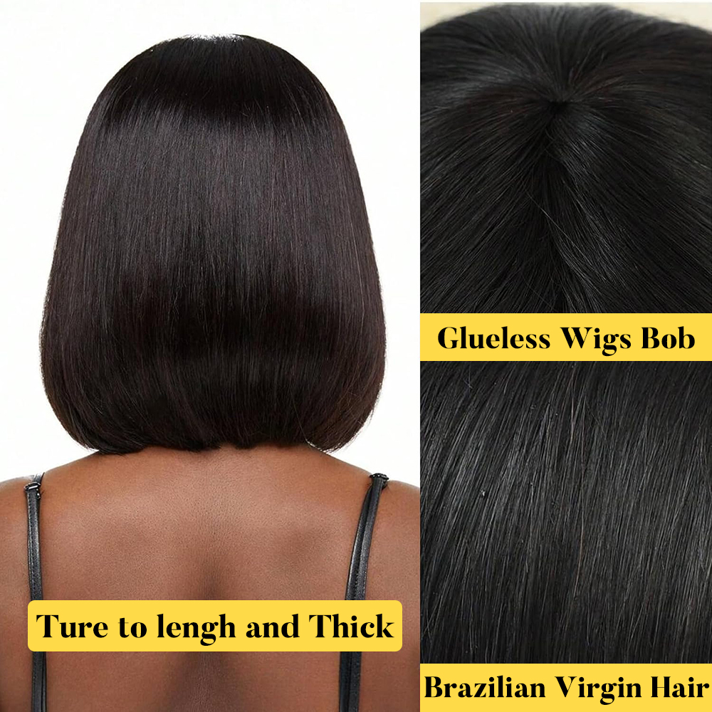 Kurze Bob-Perücke mit Pony, glattes Echthaar, Bob mit Pony, Echthaar, 180 % Dichte, gerade Bang-Bob-Perücke für Frauen
