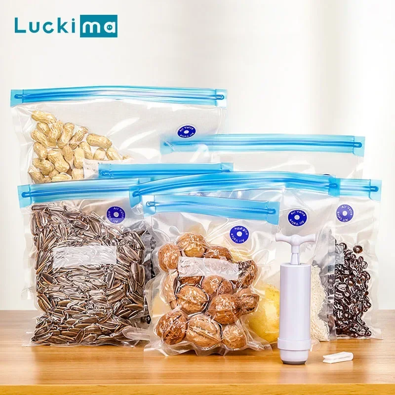 Máy Hút Chân Không Bảo Quản Thực Phẩm Túi Dây Kéo Có Thể Tái Sử Dụng An Toàn Không Chứa BPA: Vide Túi Hút Chân Không Có Bơm Tay Hoa Quả Thịt Ốc Hút Chân Không máy Hàn Miệng Túi Bảo Vệ Túi