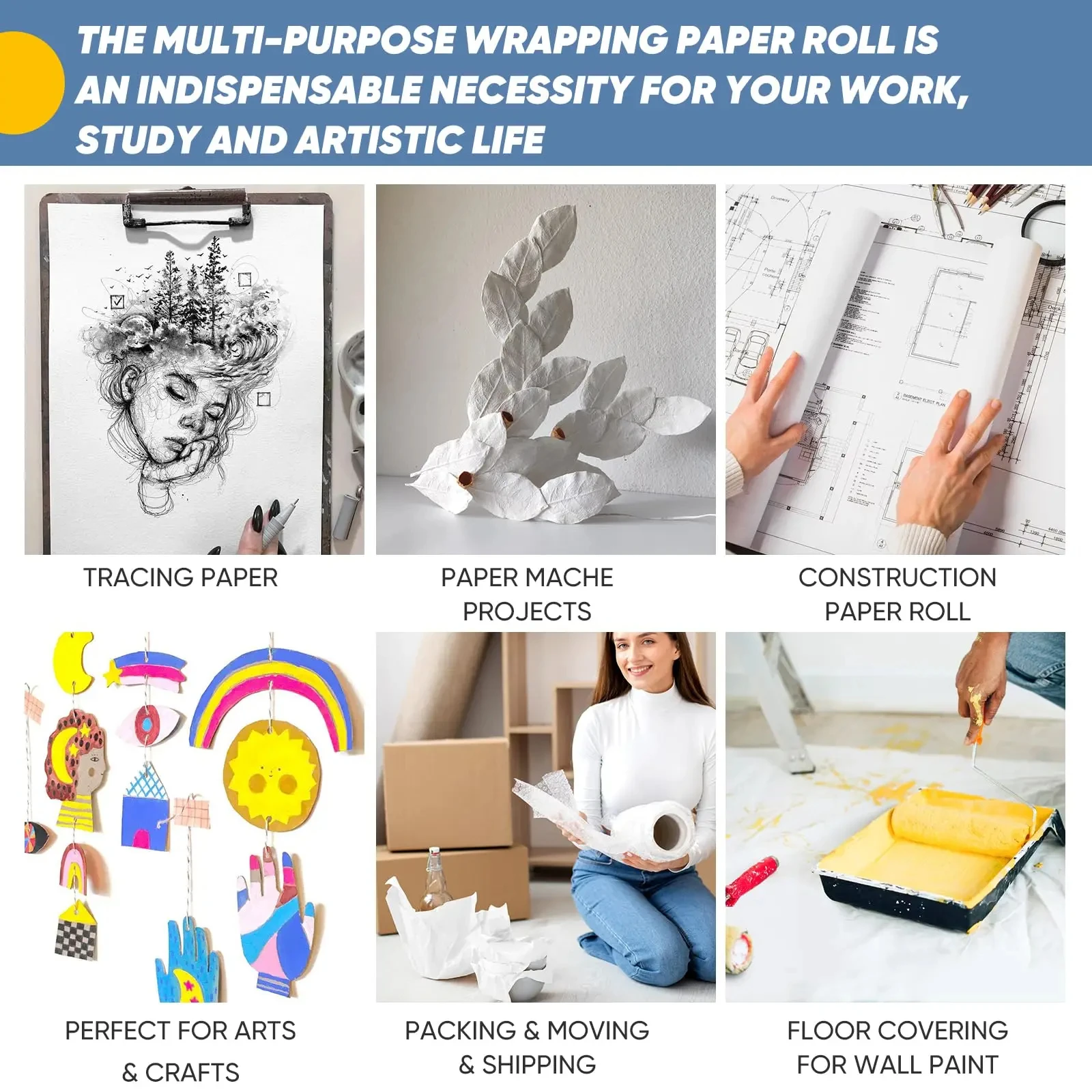 Kraft Paper White Wrapping Paper Craft Paper Roll Bulletin Board Paper Roll, Arts & Crafts, Gift Wrapping Moving Packing Paper