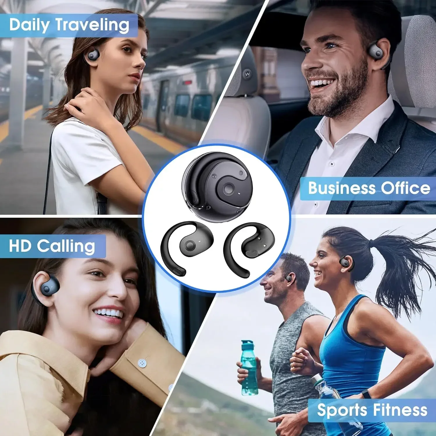 Auriculares inalámbricos OWS, auriculares Bluetooth con micrófonos, auriculares con sonido estéreo HiFi, auriculares deportivos táctiles inteligentes impermeables para teléfono