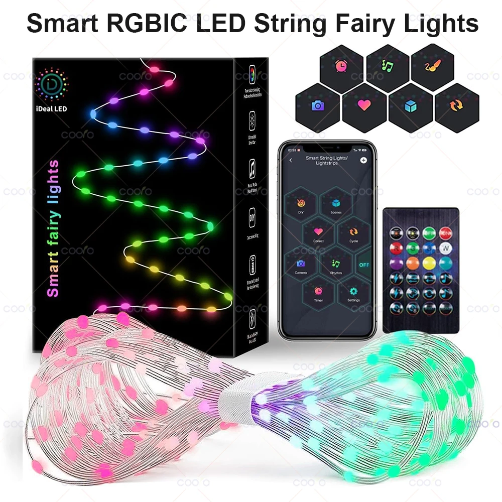 Girlanda USB 5V WS2812B Bluetooth LED String Fairy Lights 5/10/20M RGBIC String Light Party Christmas Lights Dekoracja ślubna