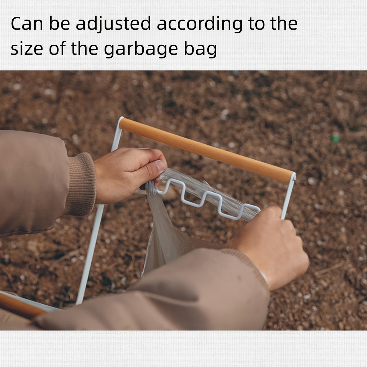 Outdoor household garbage rack foldable kitchen debris storage rack Plastic bag support wooden handle iron garbage rack