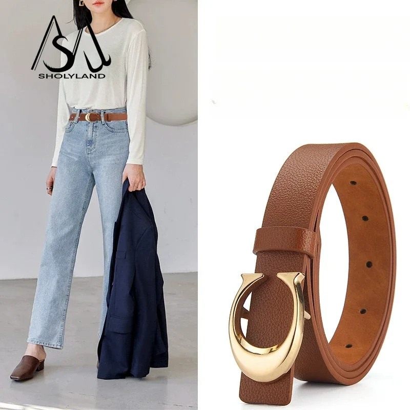 Cinturón fino de cuero multicolor con botón de Luna de aleación para mujer, decoración versátil para pantalones vaqueros diarios, 2023