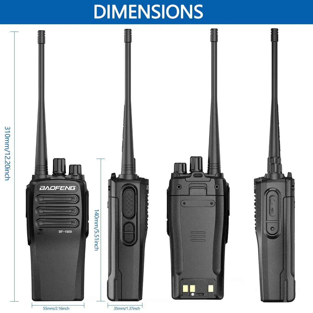 Baofeng BF-1909 10W Walkie Talkie UHF400-470MHz Typ-C Laden Langstrecken-Funkgerät