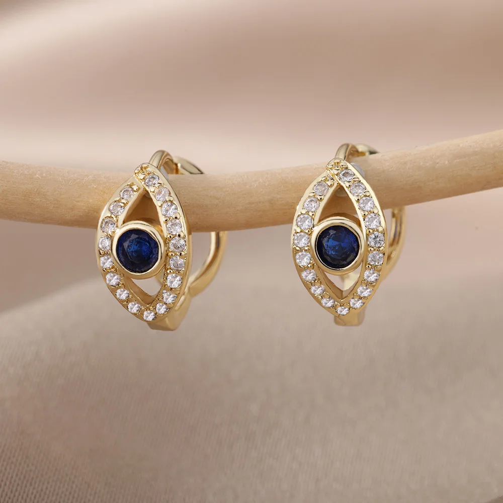 Zircon Tròn Đôi Khuyên Tai Vòng Cho Nữ Thép Không Gỉ Vòng Vòng Tròn Trái Tim Ác Xanh Bông Tai Nữ Thời Trang Trang Sức Dự Tiệc Tặng BFF
