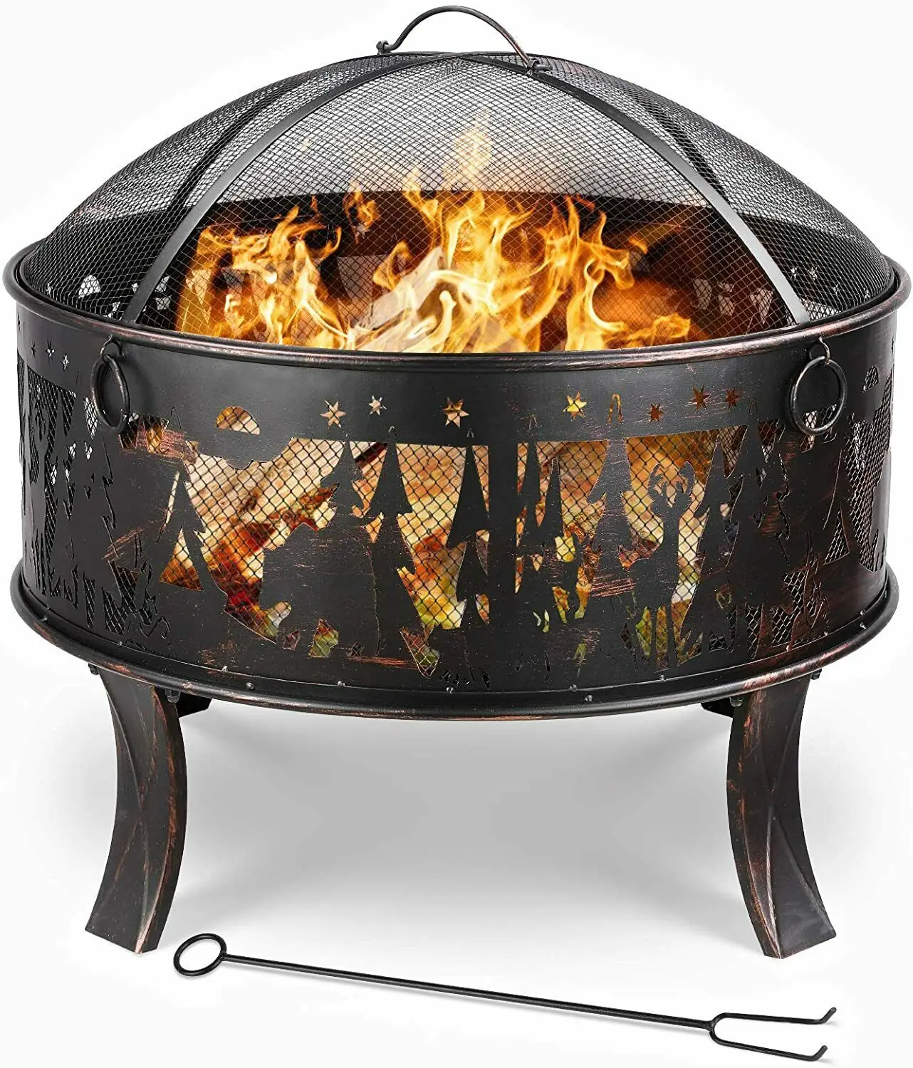 Grill ogrodowy Barbacoa Grill na węgiel drzewny, 69x69x65cm, 27-calowy kominek zewnętrzny, kratka Poker i węgiel drzewny, do ogrzewania/baru