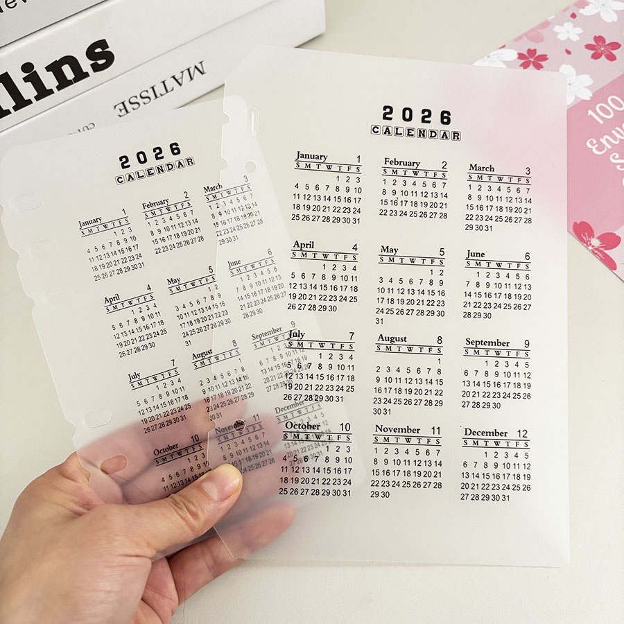 Sharkbang 2026 A5/A6 PP-Ordnertafel, transparente, mattierte Kalenderindex-Nachfüllung, lose Blatt-Ringleitblech