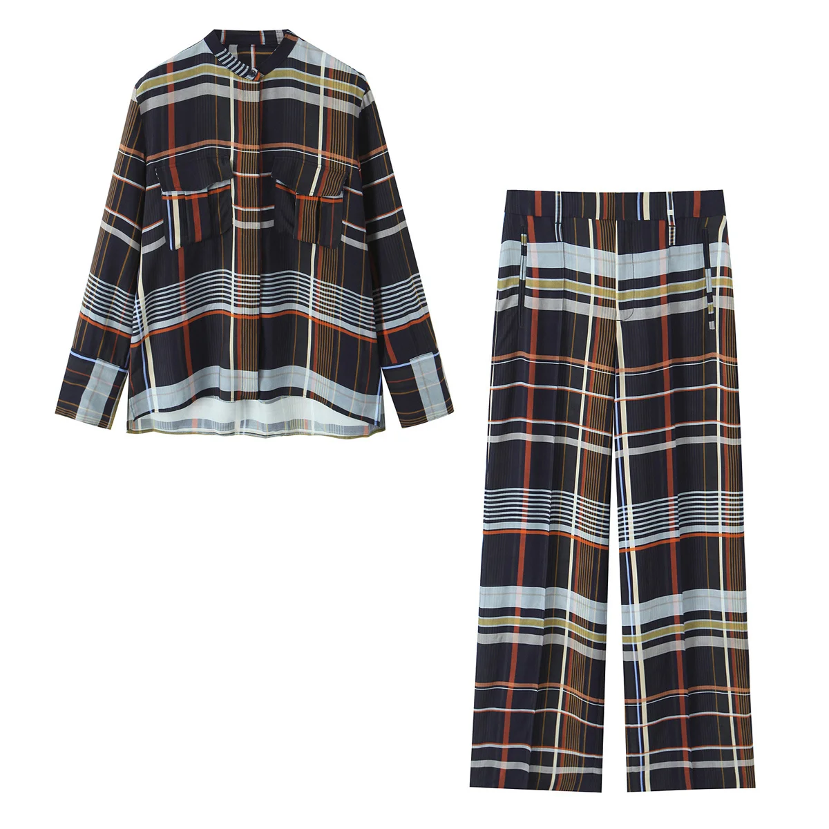 Herfst Nieuwe Vrouwen Casual Mode Temperament Ronde Hals Lange Mouw Top + Wijde Pijpen Mid Taille Broek