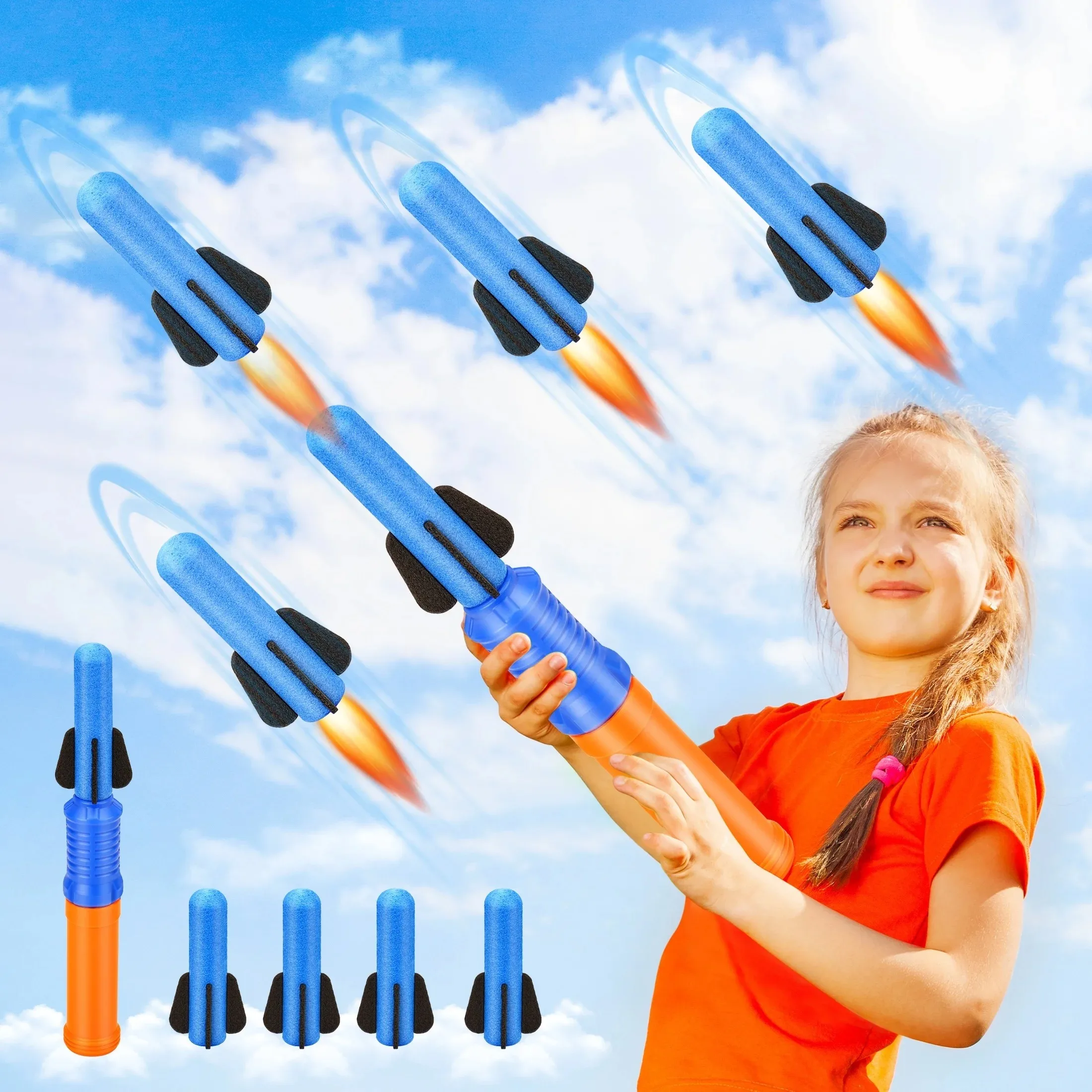 Juego de juguetes lanzadores de cohetes de espuma para niños, regalos de cumpleaños al aire libre, 3 cohetes blandos por lanzador, dispara hasta 50 pies