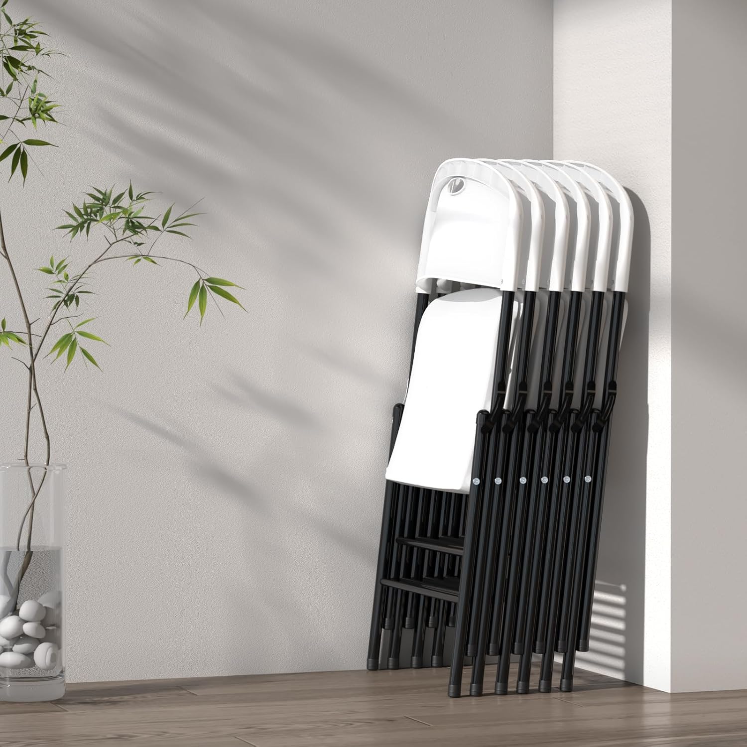 10 Pack 650 Weight Limit Heavy Duty Plastic Folding Chair with Reinfoced Steel Frame for Indoor and Outdoor, Wedding, Party,