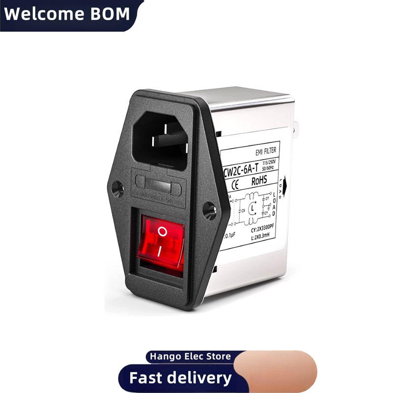 Typ gniazda IEC Filtr zasilania EMI Interference CW2C-3/6/10A-T z włącznikiem światła z zabezpieczeniem 220V