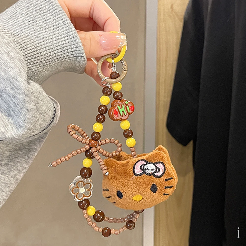 Sanrio Cute Hello Kitty Portachiavi con perline colorate Cartone animato Peluche Custodia per telefono Cinturino da polso Catena appesa Regali per ragazze