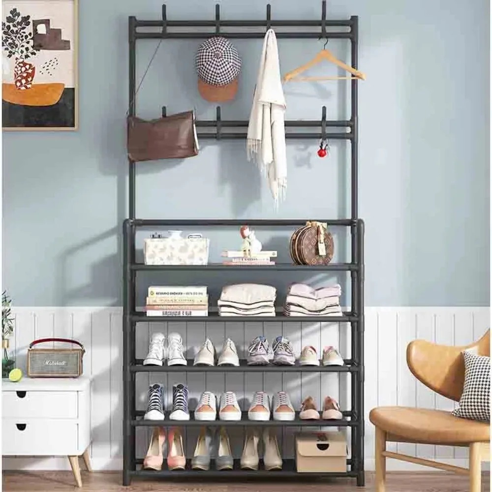 DIY Shoe And Hat Rack Clothes Hanger Organizer Floor Standing Dustproof Cloth Storage Shelf Doorway Simple Multi-Layer Shoerack
