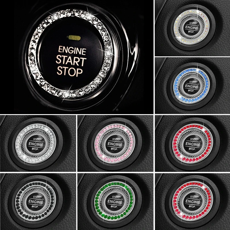 Encendido de motor de cristal Onekey, botón de arranque y parada, cubierta protectora para interruptor, accesorios ostentosos para niñas, decoración Interior de coche