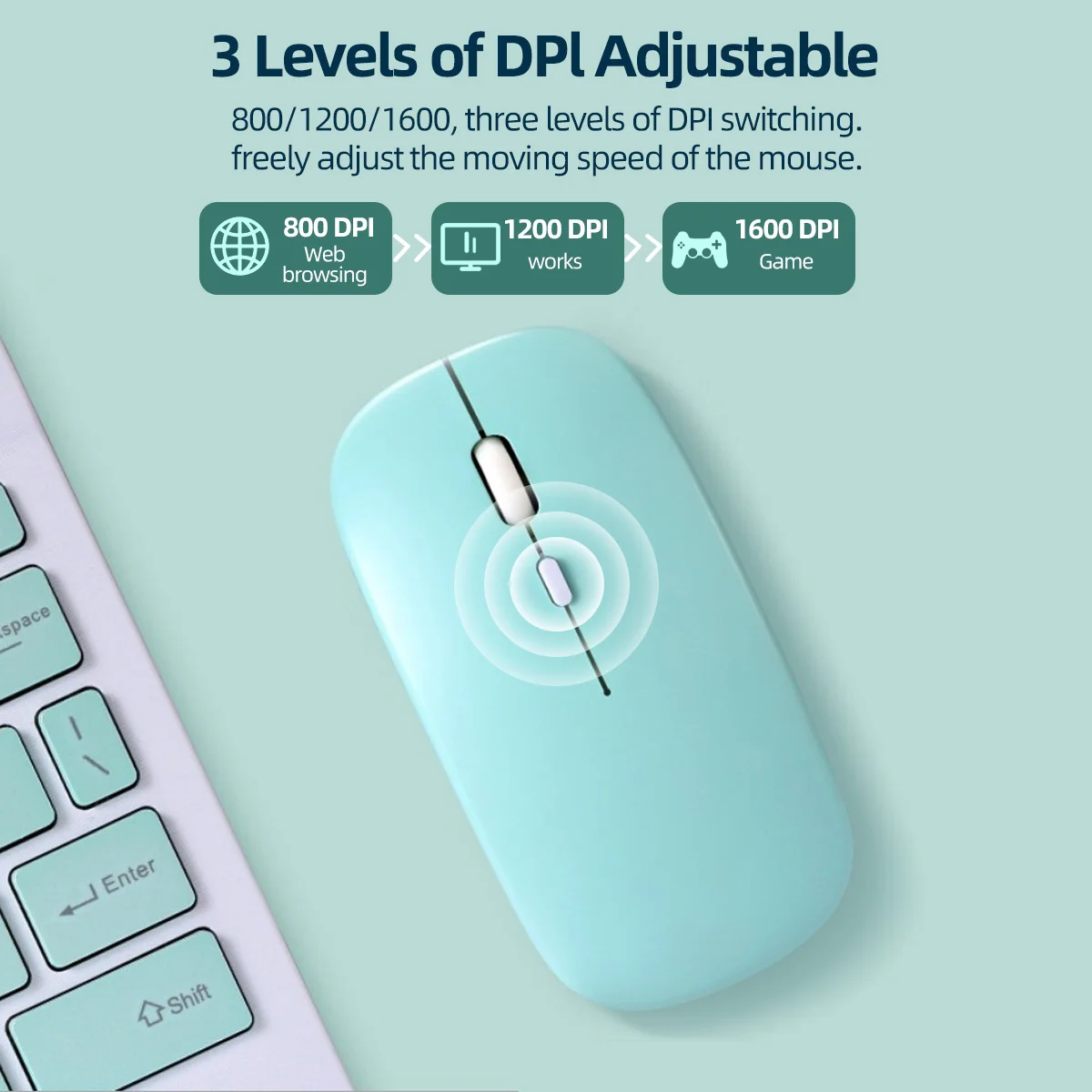 Wireless color Bluetooth mouse, single-mode battery, suitable for office and business use with various laptops