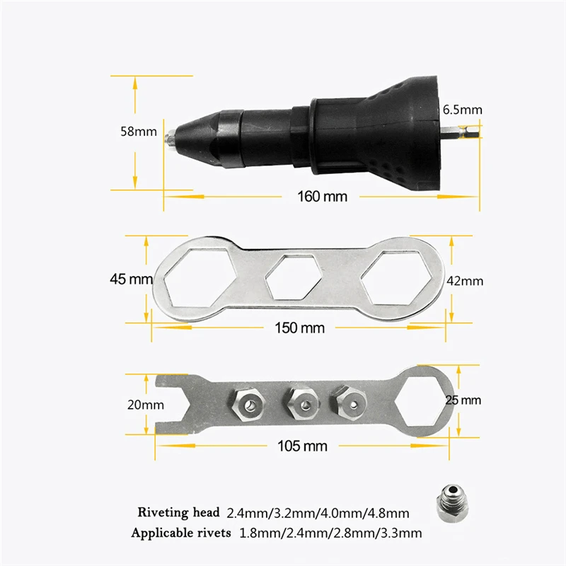 ปืนเล็บเครื่องมือไฟฟ้าดึงเจาะ Riveter อะแดปเตอร์แปลง Rivet หัวฉีด NUT ปืนโลดโผนเจาะอะแดปเตอร์ NUT เครื่องมือ