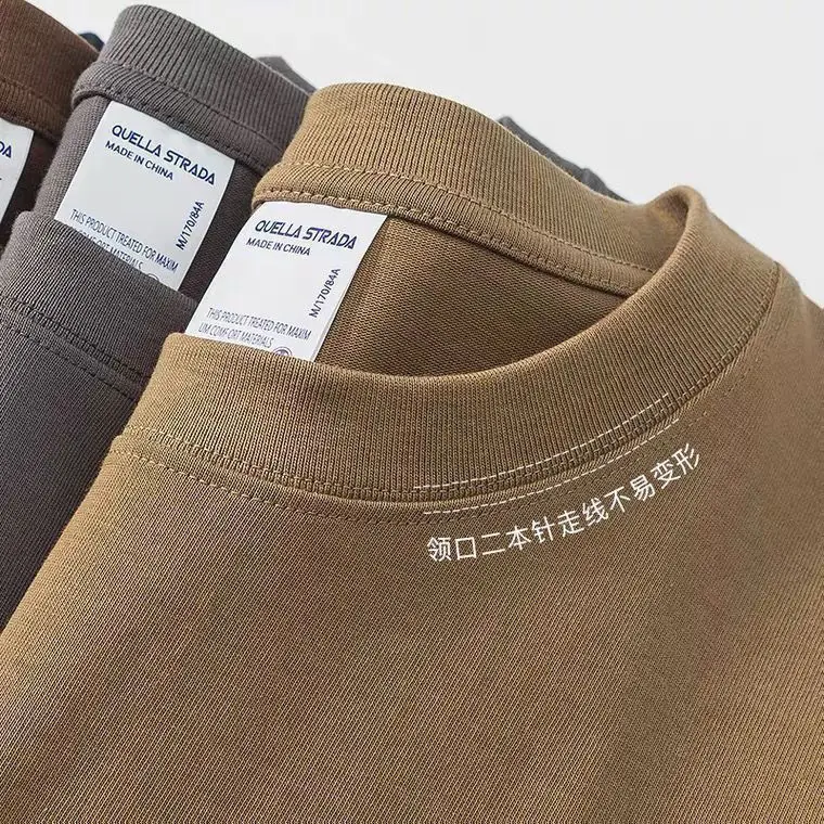 Camiseta para hombre, camiseta de manga corta de algodón resistente de 600g para hombre, camiseta de media manga de manga corta gruesa de algodón a la moda