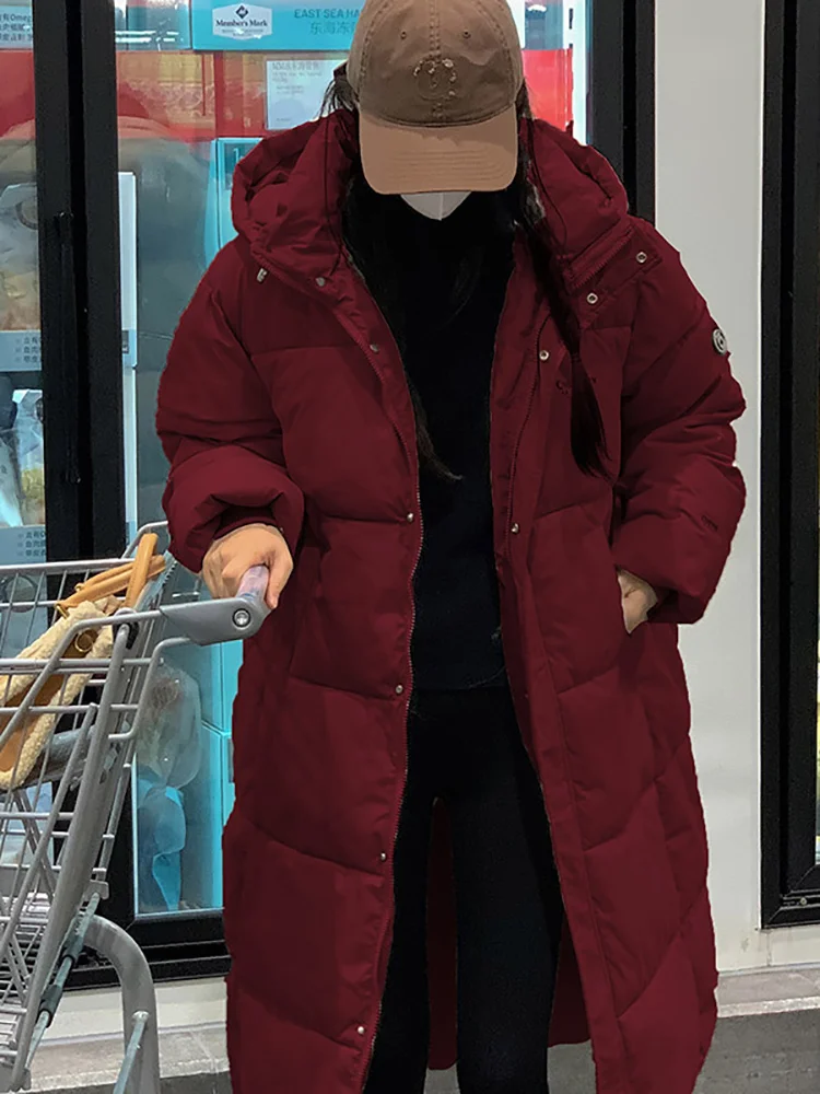 Vielleicht-abrigo largo liso para mujer, parka informal con capucha, chaqueta acolchada con estilo, prendas de vestir exteriores para invierno, novedad