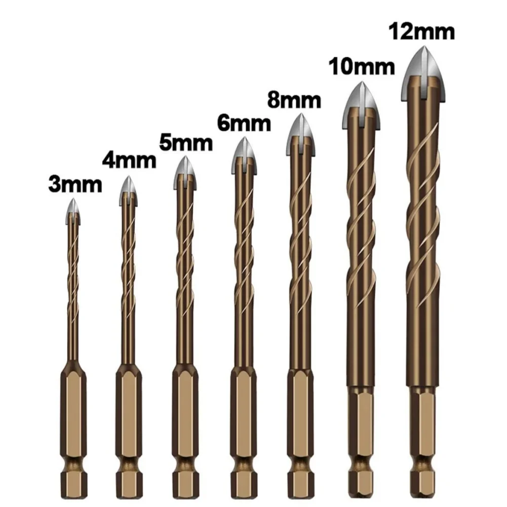 7 ชิ้น Cross กระเบื้องเจาะ Bits ชุด Hex Shank แก้วซีเมนต์โลหะเซรามิคไม้พลาสติกเจาะบิต 3 4 5 6 8 10 12 มิลลิเมตรรูเปิด