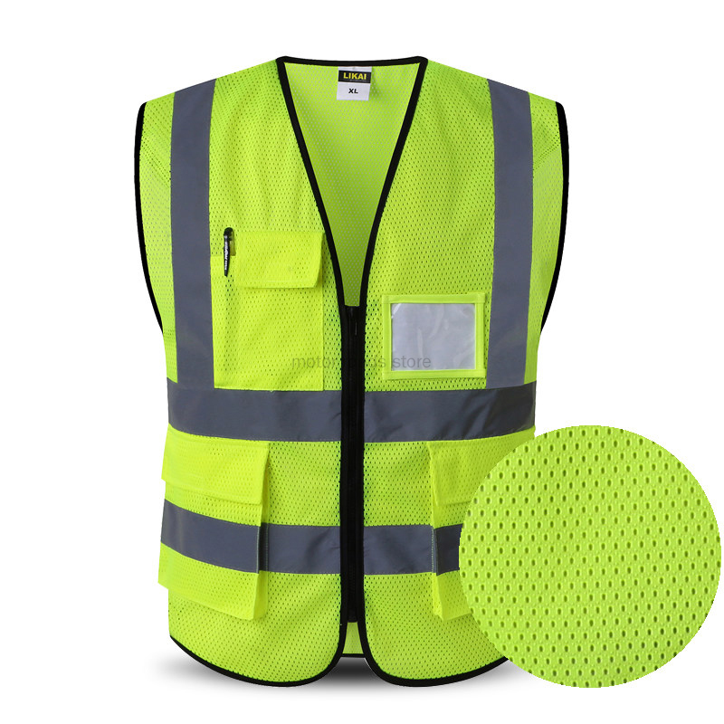 Mesh Safety Vest for Men Reflective Vest Motorcycle Multi Pockets Construction Vest Orange Black Safety Vest
