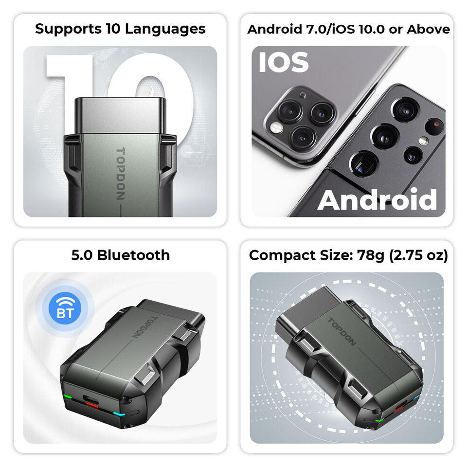TOPDON TopScan Lite escáner herramienta de diagnóstico inteligente guía de reparación DTC Bluetooth OBD2 lector de código sistema completo prueba activa