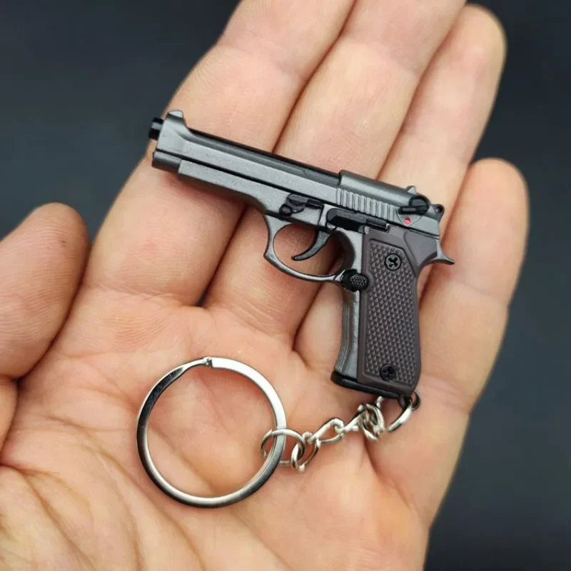 Alloy 1:4 92F Pistol Shaped Toy Gun Keychain Charm Realistic Model Removable Magazine, Miniature Tactical Pistol Model Gift