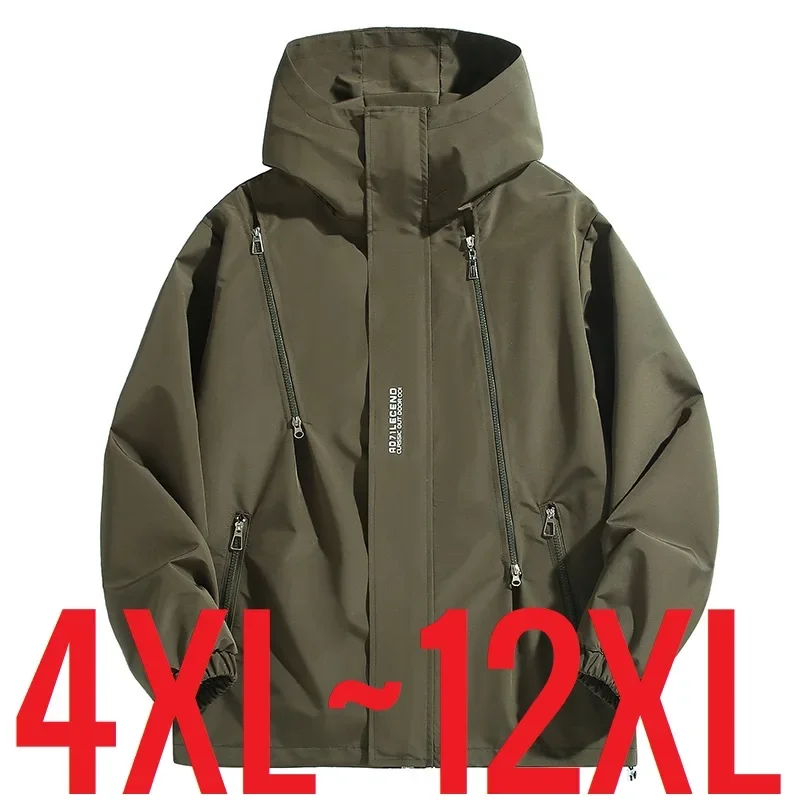 Tamanho grande 12xl jaqueta bomber masculina com capuz zíper blusão masculino pesca impermeável à prova de vento pára-brisa outerwear grande mais gordura
