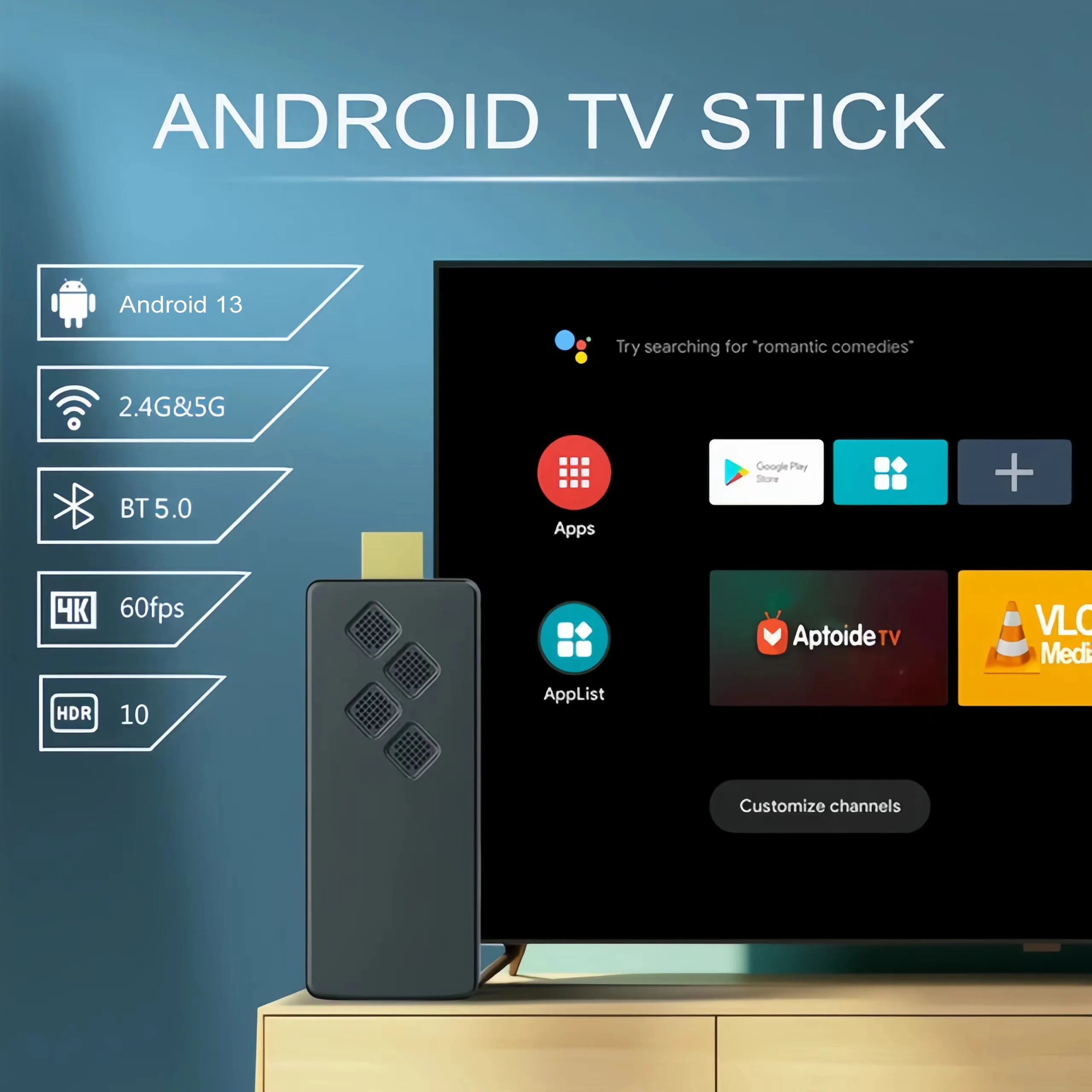 Q2 Smart TV Stick Android13 Allwinner H313 control remoto por voz 2GB 16GB 8GB Quad Core Dual WIFI 2,4G y 5,8G 4K 1080P 3D Asistente de Google