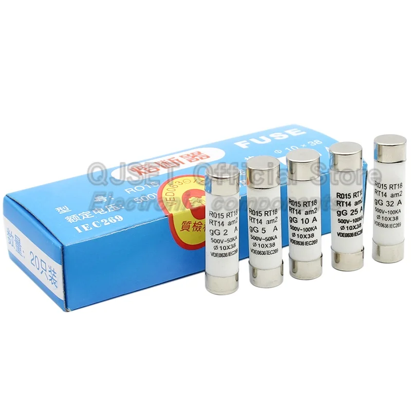 10 ชิ้น R015 10*38 Fast blow ฟิวส์เซรามิค 10x38 มิลลิเมตรฟิวส์ 500 โวลต์ 0.5A 1A 2A3A 4A 6A 8A 10A 16A 20A 25A 32A 40A 380 โวลต์ RO15 RT18 RT14 RT19