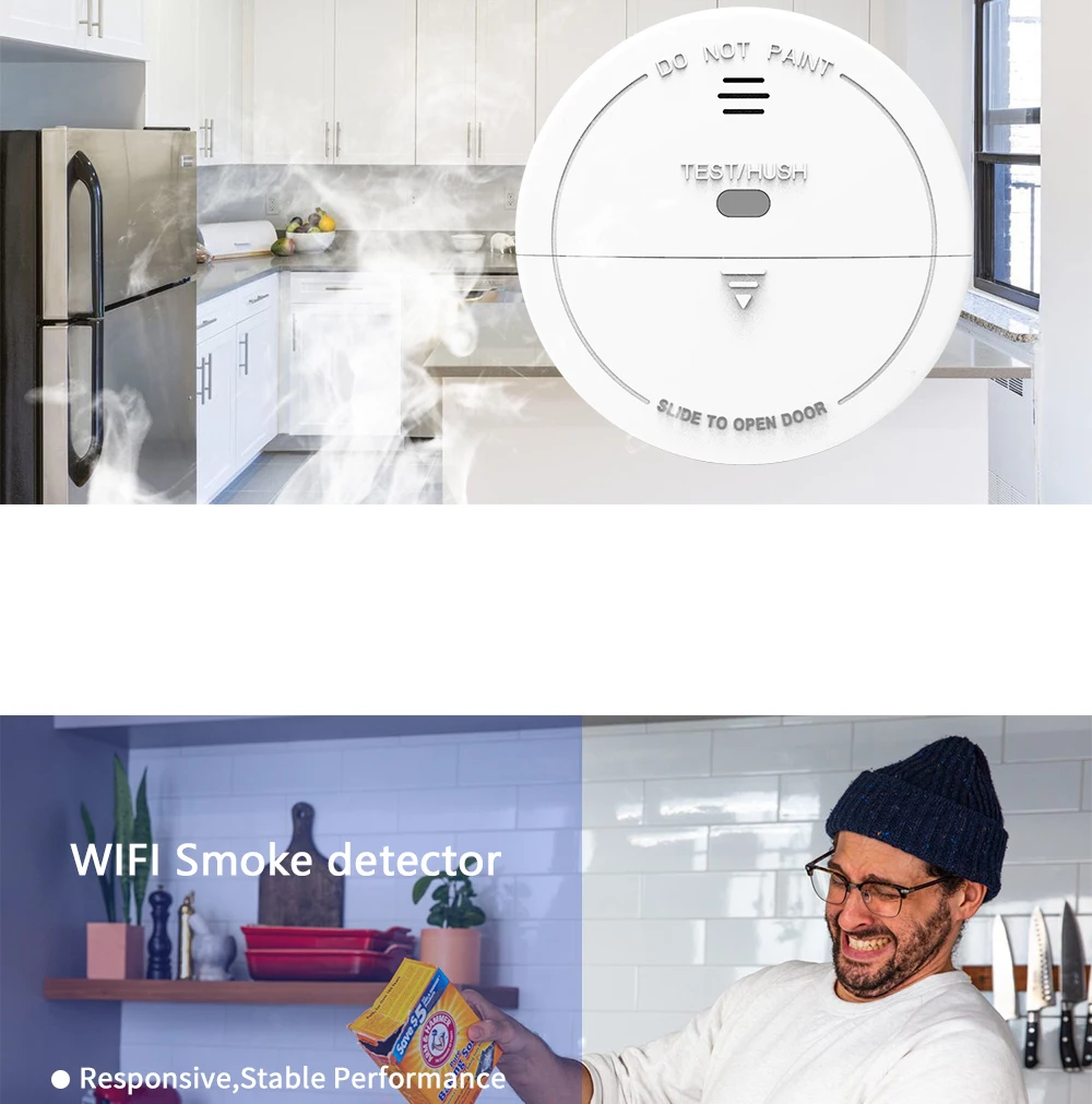 WiFi ควันไฟแก๊สเครื่องตรวจจับสูบบุหรี่ Fire คาร์บอนมอนอกไซด์พิษแก๊สรั่ว Alarm Home ระบบความปลอดภัย Fireman Monitor