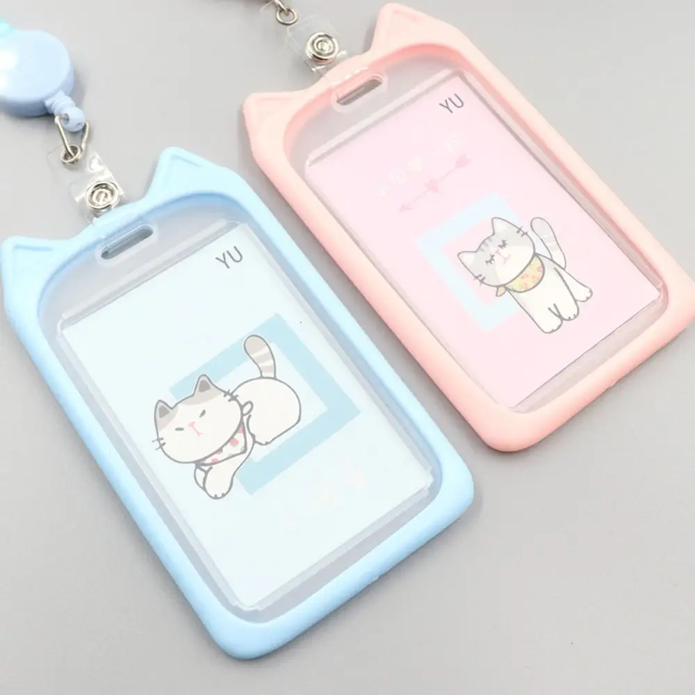 1ชิ้นเคสบัตรประจำตัวตัวการ์ตูนแมวกระเป๋าเก็บบัตรลูกอมสีม้วนสปริงยืดหดได้มีสายคล้องสำหรับใส่บัตรเครดิตเคสบัตรธนาคาร