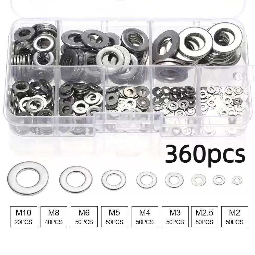 360/580pcs 304 Stainless Steel Flat Washers Set, Perfect For Home Decor, Factory Repair, Kitchens, Shops & More