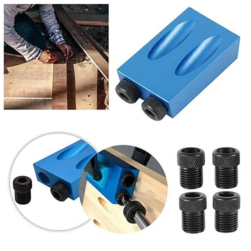 Woodworking Oblique Pocket Hole Locator Jig Kit 15 Degree Angle Drill Guide Set Hole Puncher DIY Carpentry Tools Drill Bits