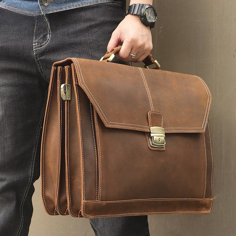 Formale Business-Tasche aus echtem Leder, Aktentasche für 15-Zoll-Notebook, PC, Computertasche, Rindsleder, Messenger-Taschen für Männer