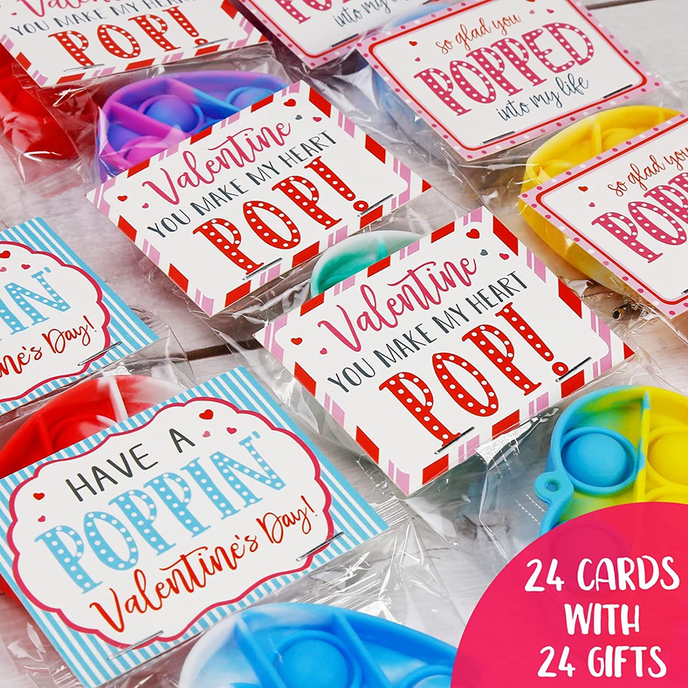 24PCS Pop Heart Fidget ของเล่นความวิตกกังวลความเครียด Reliever ของเล่นจํานวนมากเด็กวัยหัดเดินผู้ใหญ่ห้องเรียนโรงเรียน Party Favors ของขวัญวันวาเลนไทน์