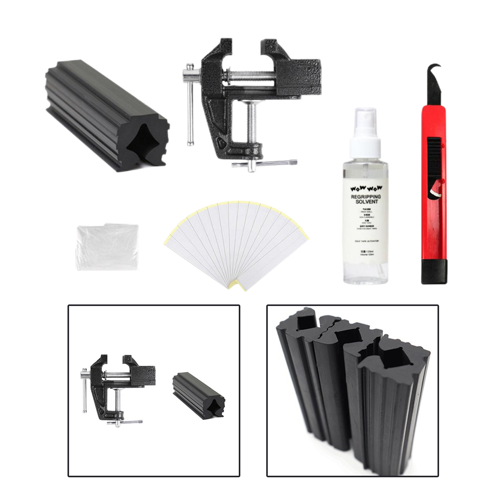 Kit professionale per impugnatura per mazze da golf Strisce per nastro Morsetto per morsa Apparecchi per la rimozione della copertura del mazze di recupero Set di strumenti di riparazione di ricambio