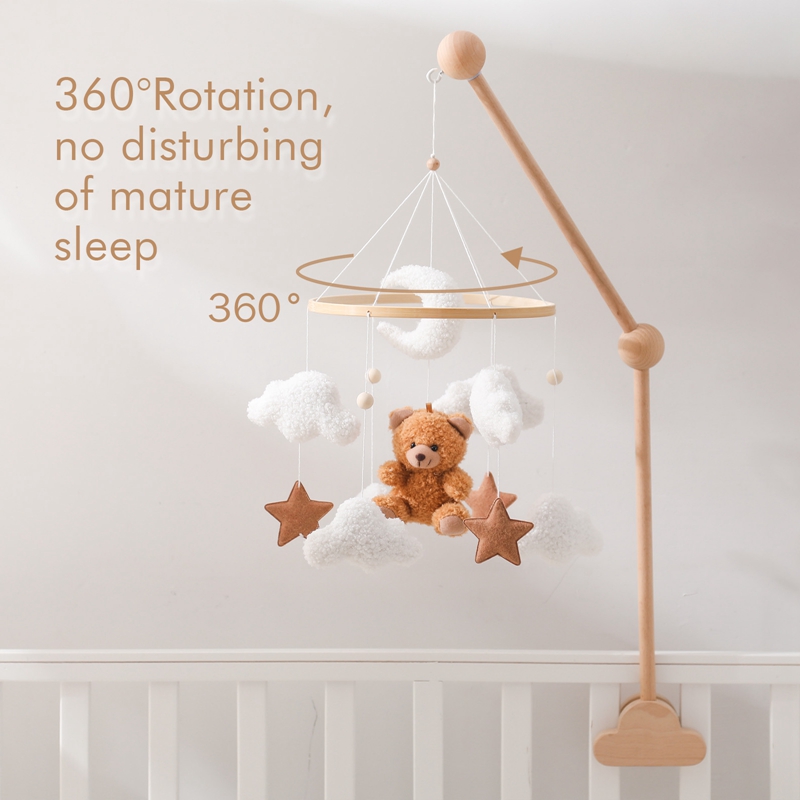 Sonajero móvil para cuna de bebé, juguete, campana de cama de madera, colgante móvil, muñeco de oso de terciopelo, juguete, caja de música para recién nacido, soporte móvil para cuna, regalo