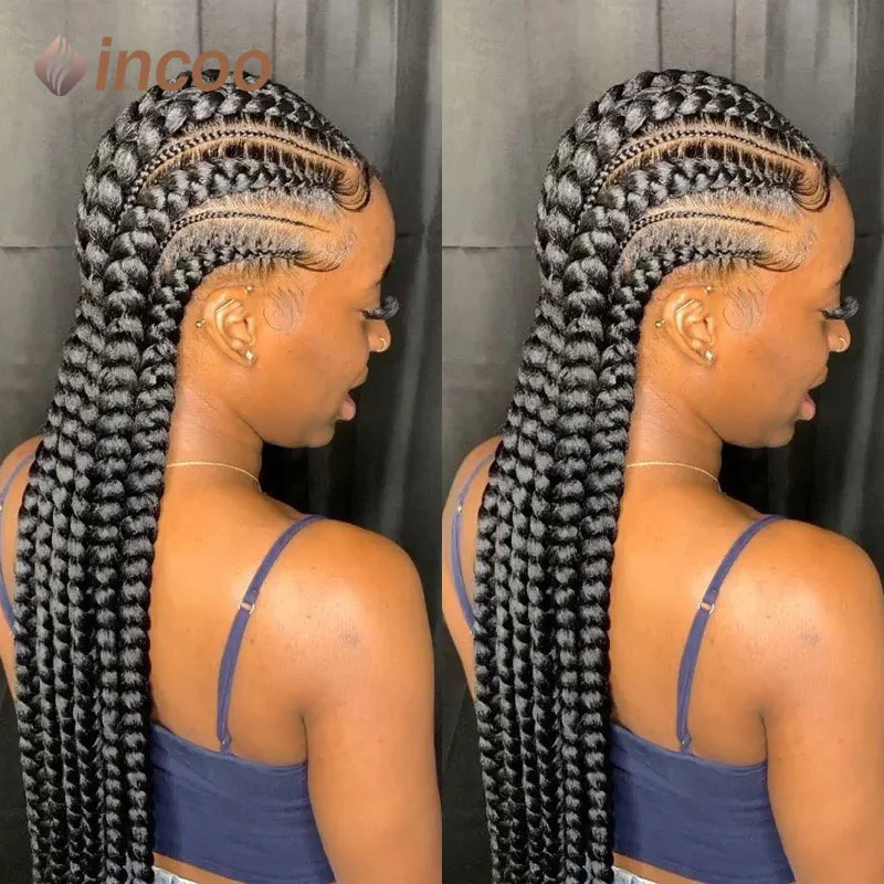 Incoo-pelucas trenzadas de encaje sintético para mujeres negras, 36 ", Jumbo, sin nudos, caja trenzada, pelucas de encaje, peluca trenzada, cabello africano