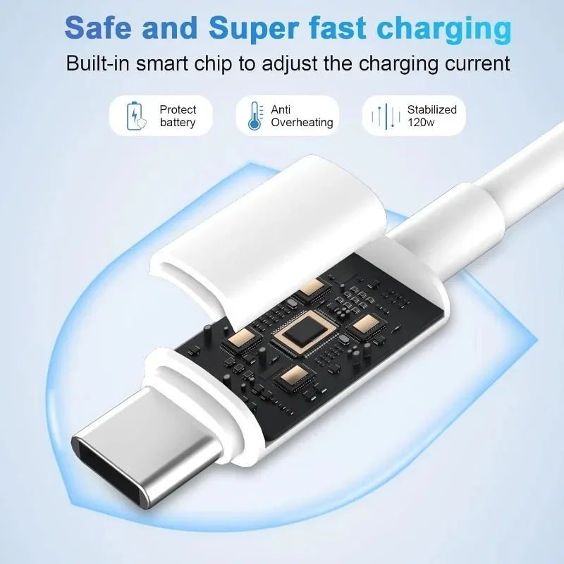 1-3PCS Quick Charging Cable 120W 10A USB A To Type C Fast Charger High-speed Data Transfer Wire Cords for Samsung Xiaomi Huawei