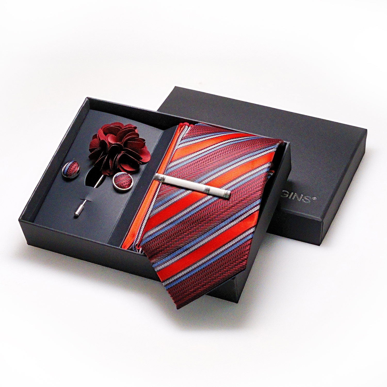 JEMYGINS-Ensemble de boutons de manchette carrés classiques pour hommes, injjacquard rouge, pochette de cravate de la présidence, fête d'affaires, accessoires de mariage Graings.com