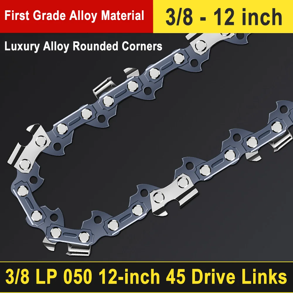 12" Guide Bar & 45 Link Chain Set 3/8"LP Pitch 0.050" Groove Width Rounded Teeth Alloy Chainsaw Components 12 Inch Electric Saw