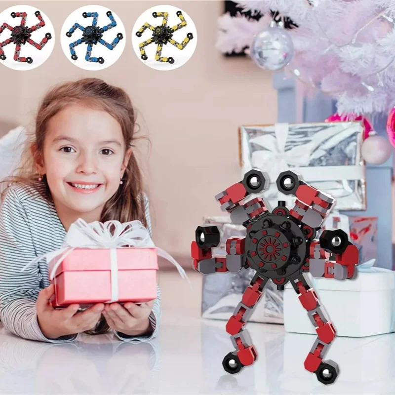 Brinquedos sensoriais engraçados, brinquedo de dedo robô de corrente transformável 4 peças giradores mecânicos de robô de deformação diy