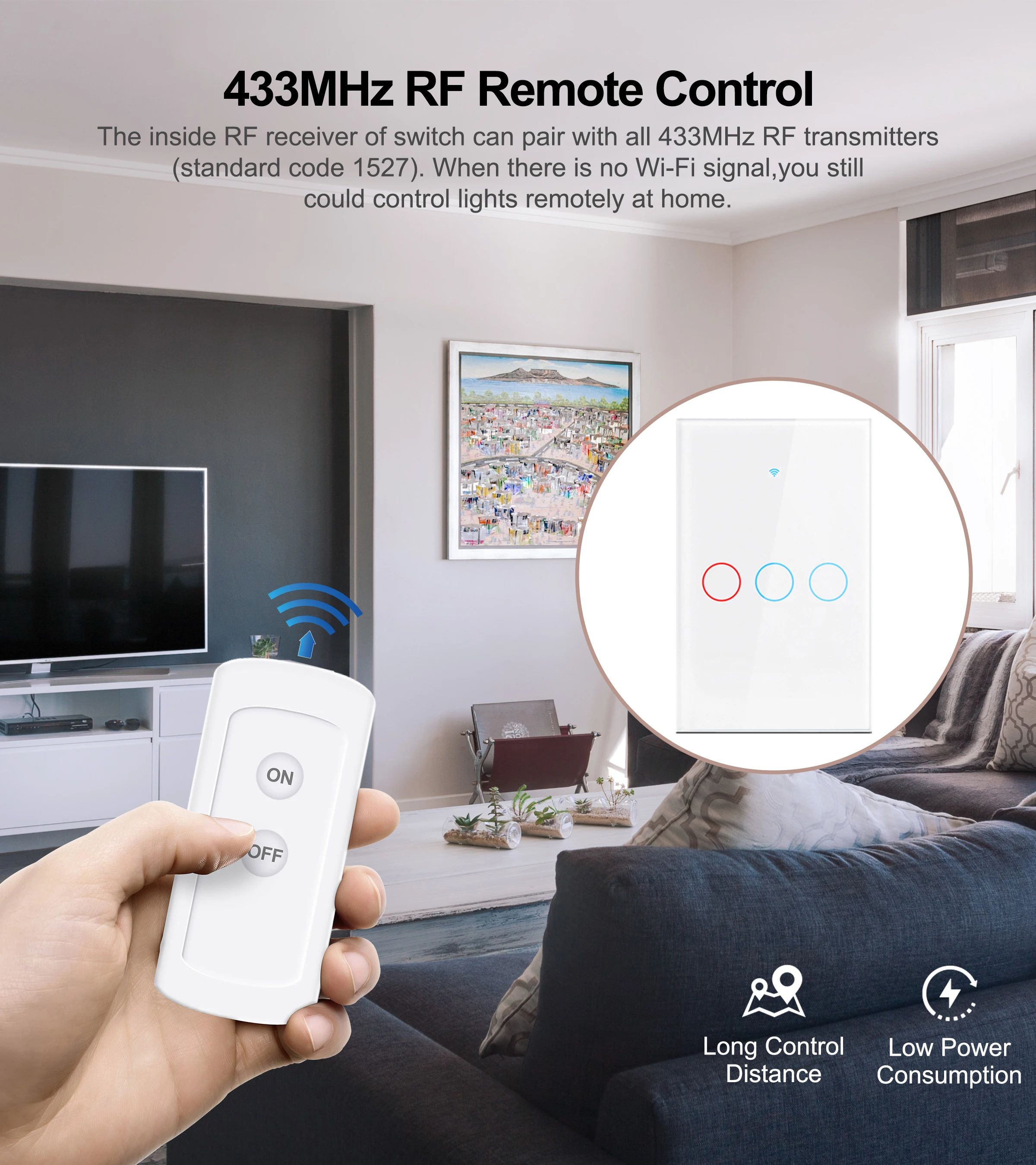 Tuya App US WiFi Smart Interruttore da parete 1/2/3 Gang Nessun cavo neutro Sensore tattile Interruttori della luce a LED Smart Home Alexa Google Home