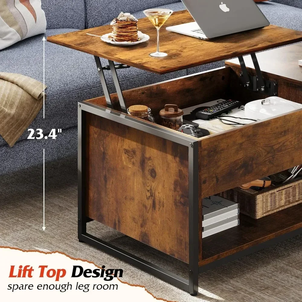 41.7" Lift Top Coffee Table with Hidden Compartment and Storage Cabinet, Wood Center Table for Living Room