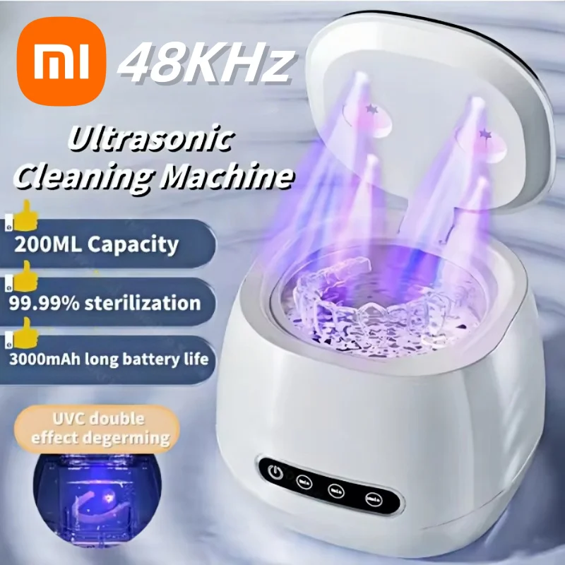 Портативный ультразвуковой очиститель зубных протезов Xiaomi, 48 кГц, УФ-дезинфицирующее средство, фиксатор, машина для очистки, 200 мл, дорожные брекеты, стручки, ювелирные изделия