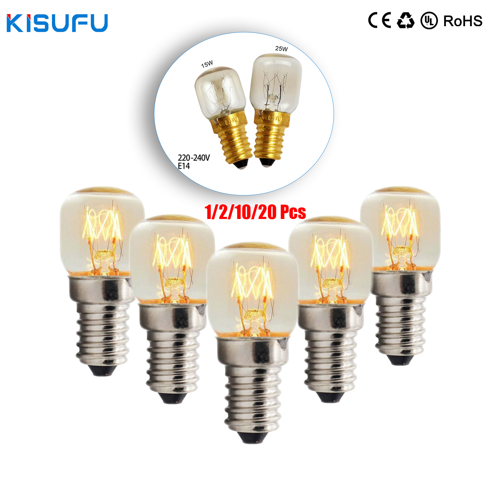 1/20Pcs 220V E14 300 Degree High Temperature Resistant Microwave Oven Bulb Cooker 15W 25W Gold Silver Lighting Bulb for Home