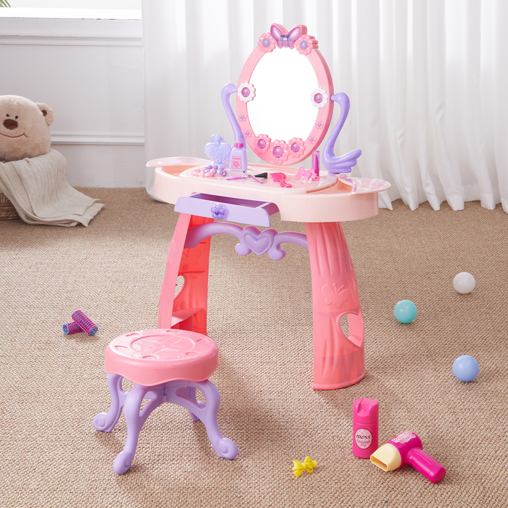 Children's dressing table toy set with stool, mirror, drawer Children's dressing table girl exquisite gift game makeup table