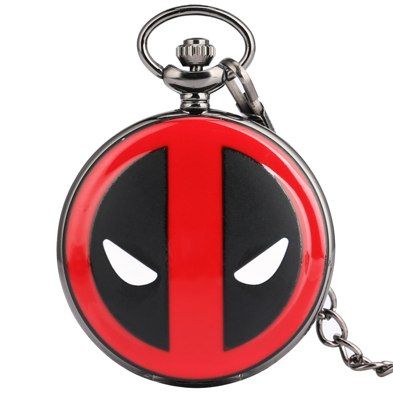 Reloj de bolsillo de cuarzo antiguo negro de Marvel Deadpool Comic para hombres y mujeres, pulsera con colgante de cadena Fob de dibujos animados, regalos de Cosplay para fanáticos