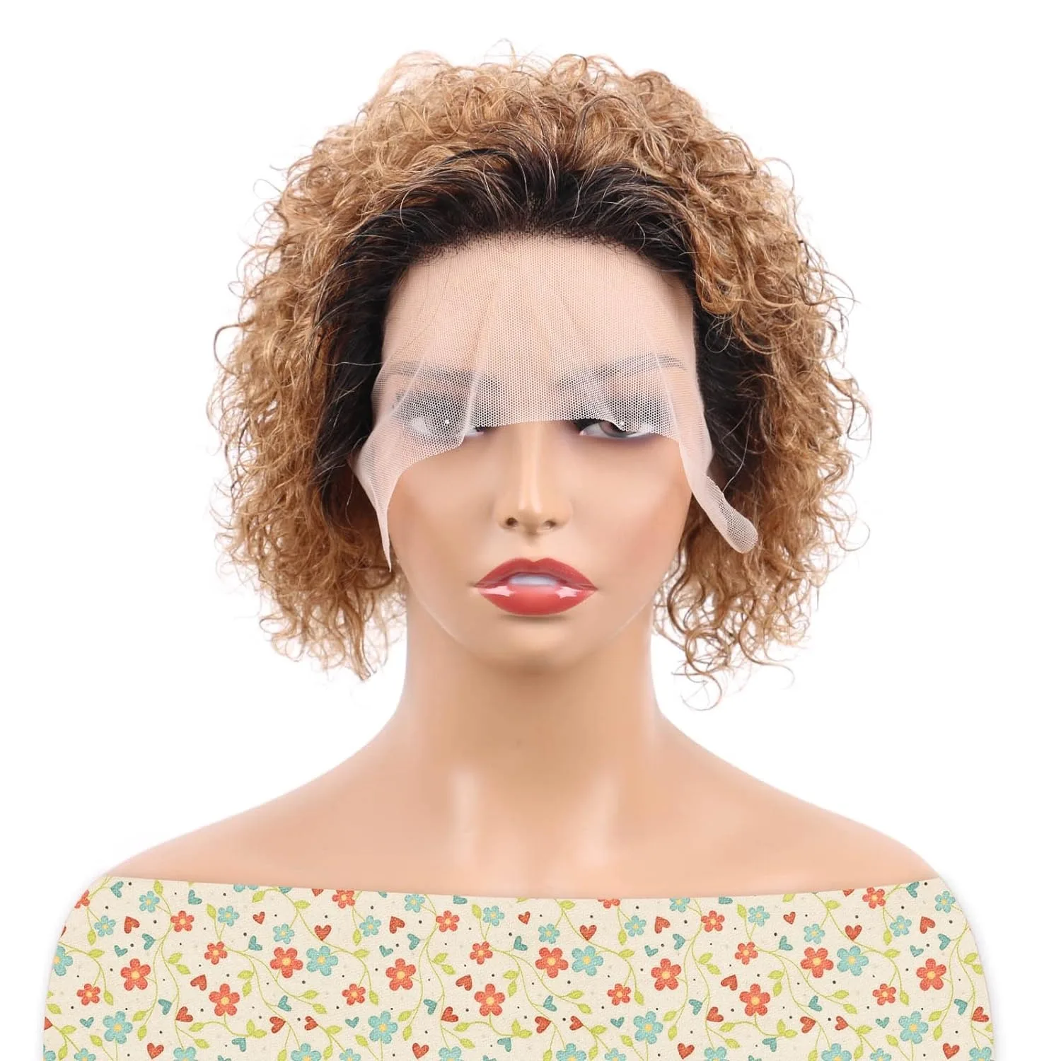 Encaracolado Pixie Cut Cabelo Humano Perucas para Mulheres, Onda de Água brasileira Bob Peruca, Transparente Lace Front, 13x1